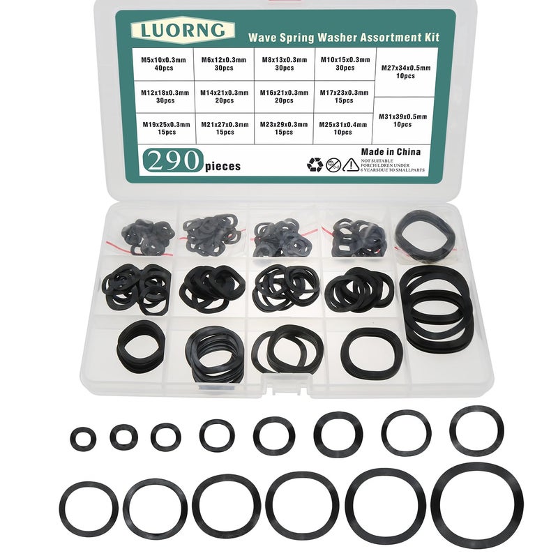 LUORNG 290PCS Black 65 Manganese Steel Wave Spring Washer M5-M31 for Electrical Connection in Domestic and Commercial Appliance - Image 1